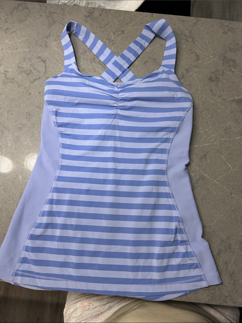 lululemon athletica Light Blue Striped Crossback Tank